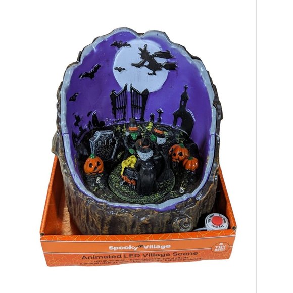 Animated LED Halloween Village Scene Spinning/Singing Prop Witches